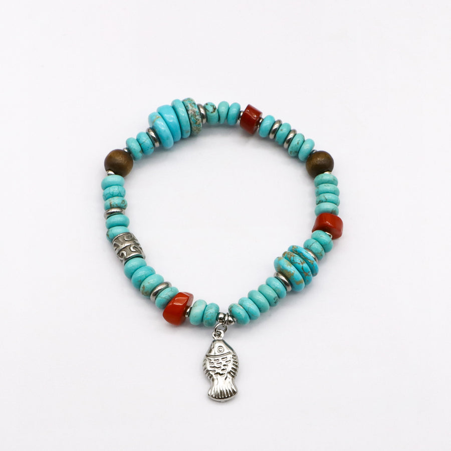 Summer Turquoise and Red Coral Bracelet Set  [B196]