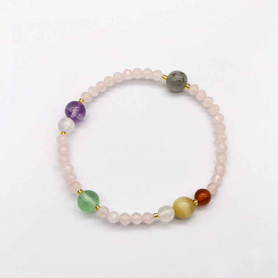 Evil Eye and Rose Quartz Bead Bracelet [B205]