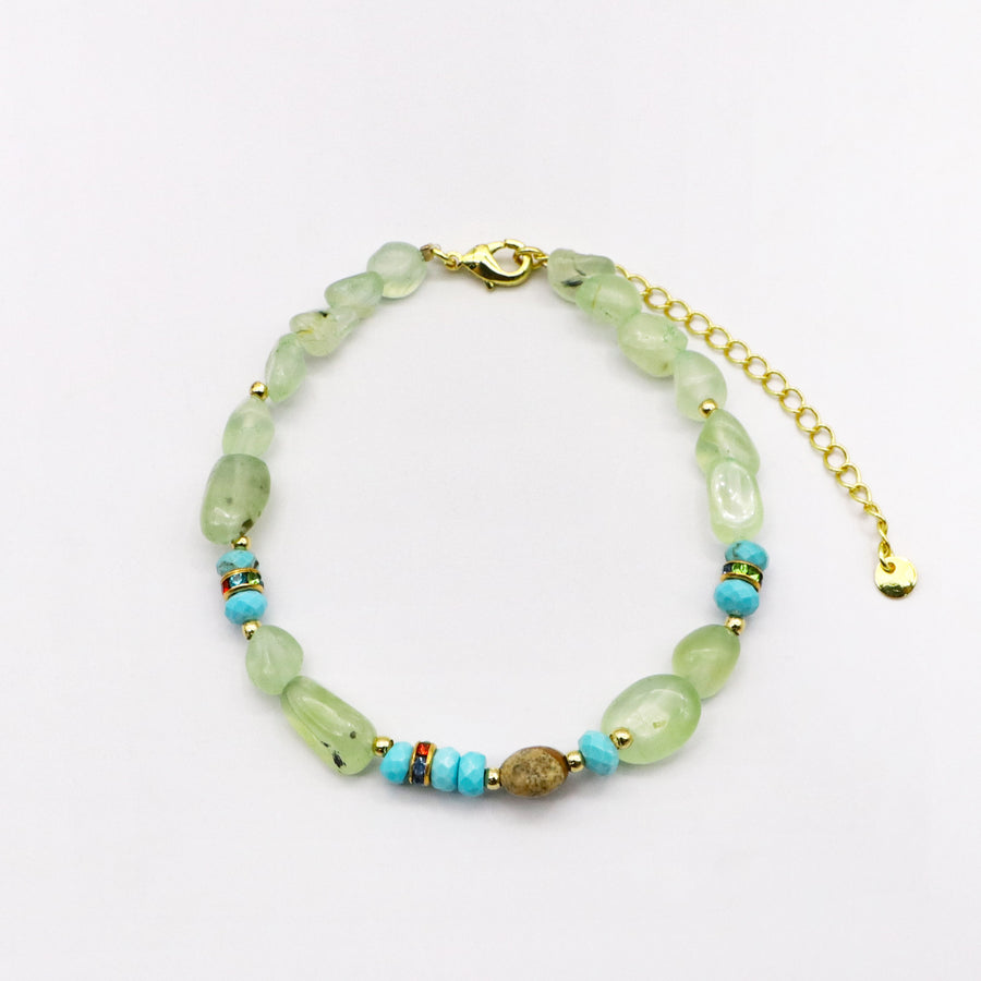 Casual Everyday Turquoise and Prehnite Beaded Bracelet [B221]