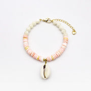 Beach Vacation Pink Shell and Pastel Crystal Bracelet [B226]