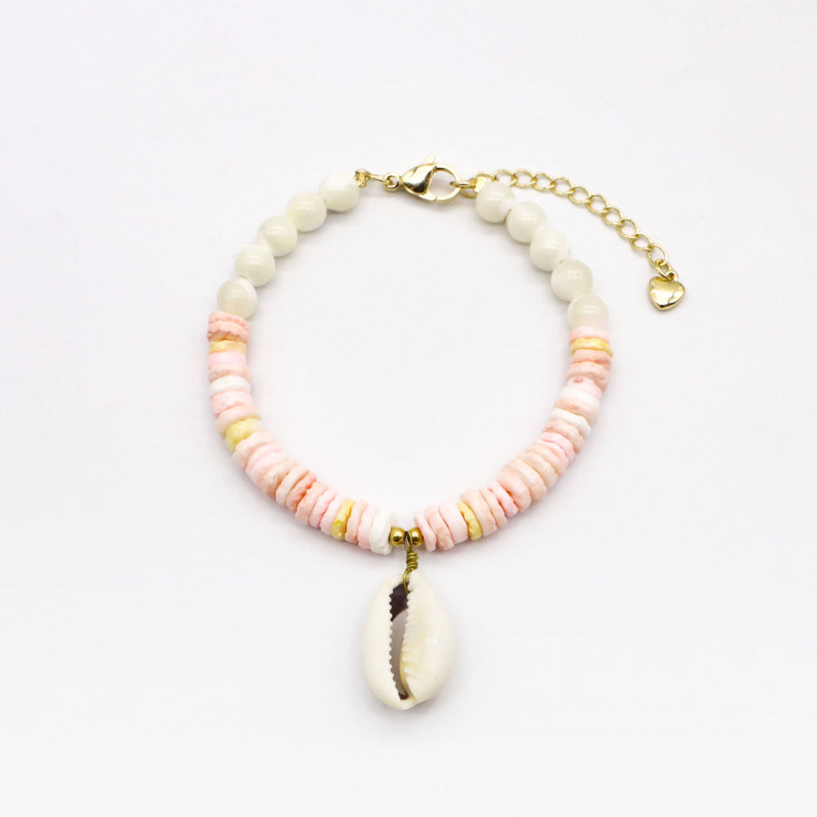 Beach Vacation Pink Shell and Pastel Crystal Bracelet [B226]