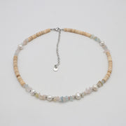 Nice Classic Sweety Elegant Larimar And Morganite Chips Choker