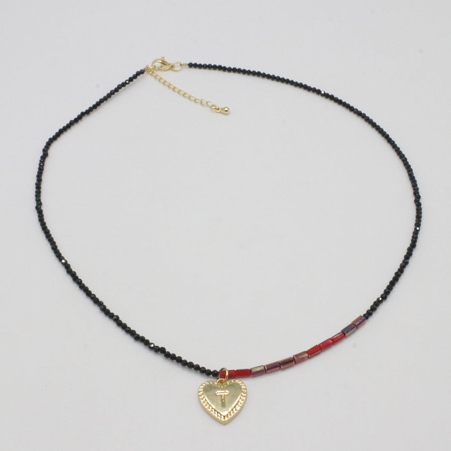 Nice Classic Alphabet Heart Pendant Small Beads Choker