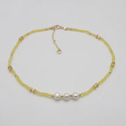 Nice 3mm Small Gemstone Beads With Fresh Water Pearl Necklace