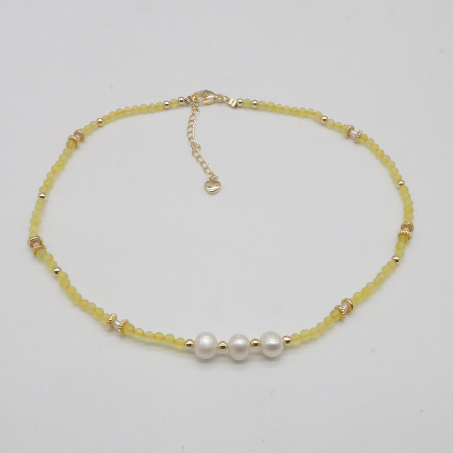 Nice 3mm Small Gemstone Beads With Fresh Water Pearl Necklace