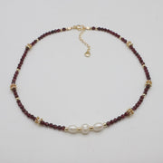 Nice 3mm Small Gemstone Beads With Fresh Water Pearl Necklace