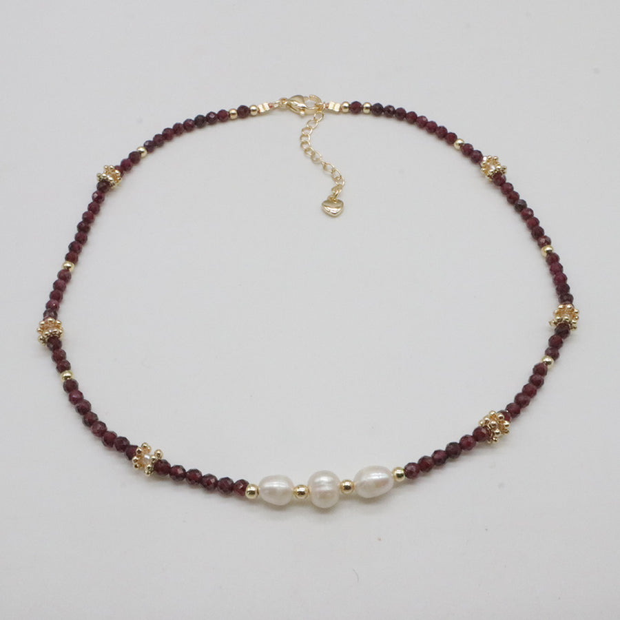 Nice 3mm Small Gemstone Beads With Fresh Water Pearl Necklace