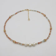 Nice 3mm Small Gemstone Beads With Fresh Water Pearl Necklace