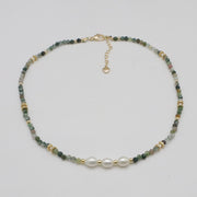 Nice 3mm Small Gemstone Beads With Fresh Water Pearl Necklace