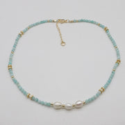 Nice 3mm Small Gemstone Beads With Fresh Water Pearl Necklace