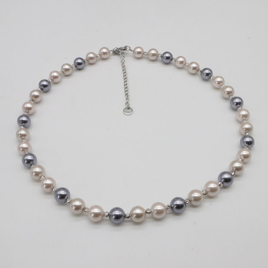 Nice Shell Pearl With Carved Brass Beads Necklace