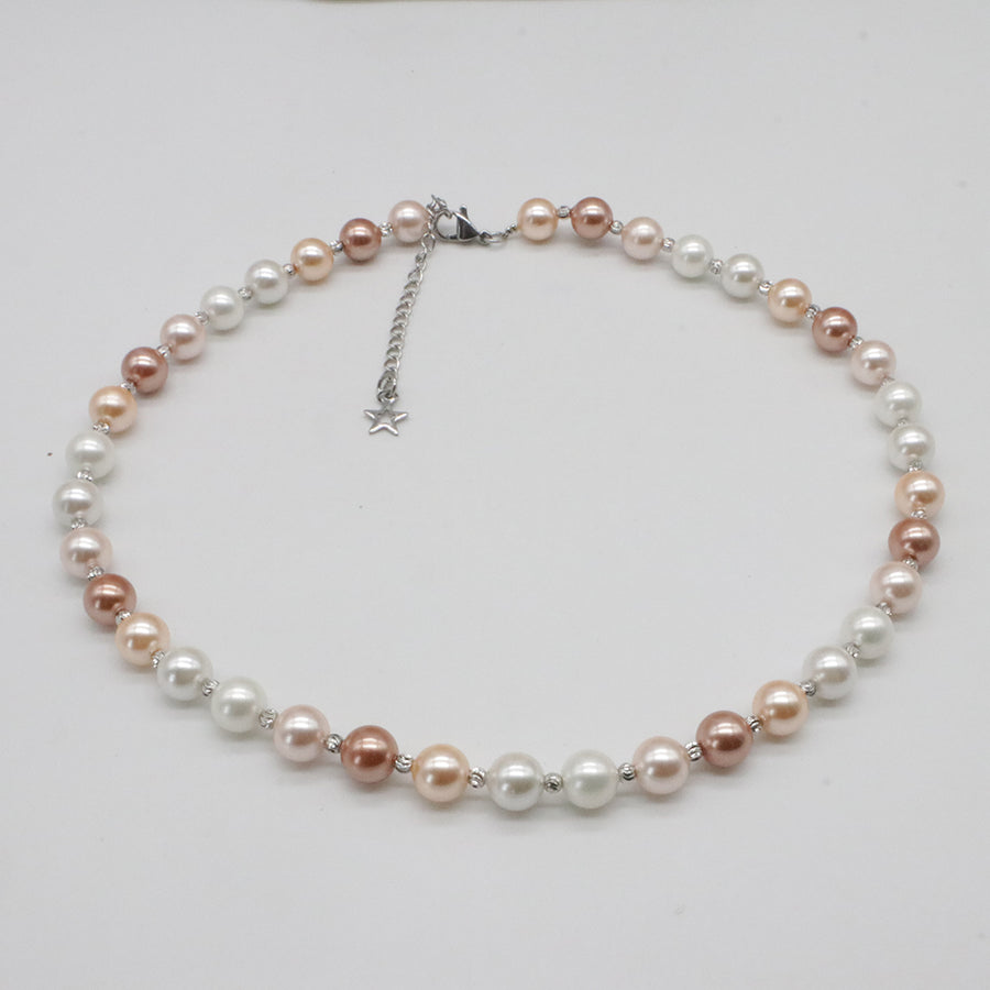 Nice Shell Pearl With Carved Brass Beads Necklace