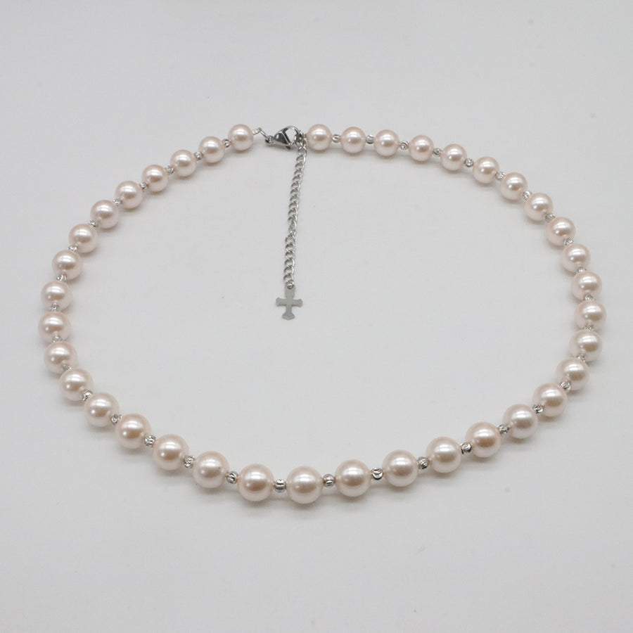 Nice Shell Pearl With Carved Brass Beads Necklace