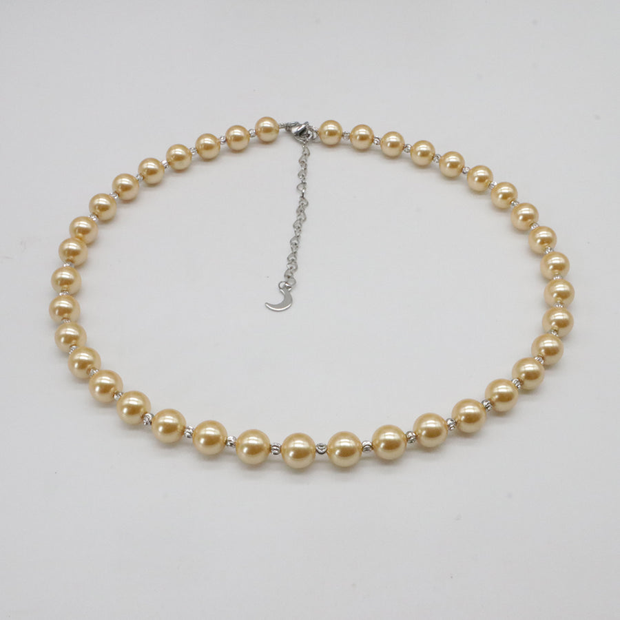 Nice Shell Pearl With Carved Brass Beads Necklace