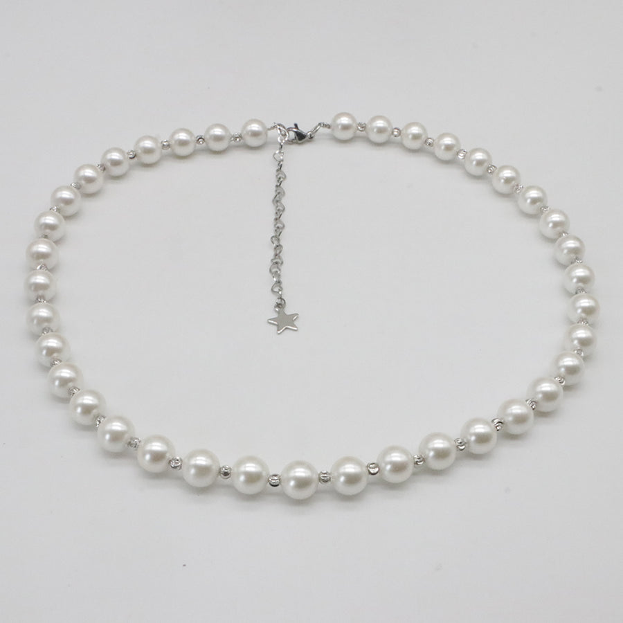 Nice Shell Pearl With Carved Brass Beads Necklace