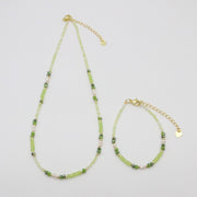 Fashion 2mm Faceted Green Zircon And pearl Necklace & Bracelet Set