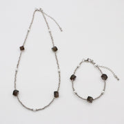 Fashion 6mm Squared Smoky Glass Beads Necklace & Bracelet Set