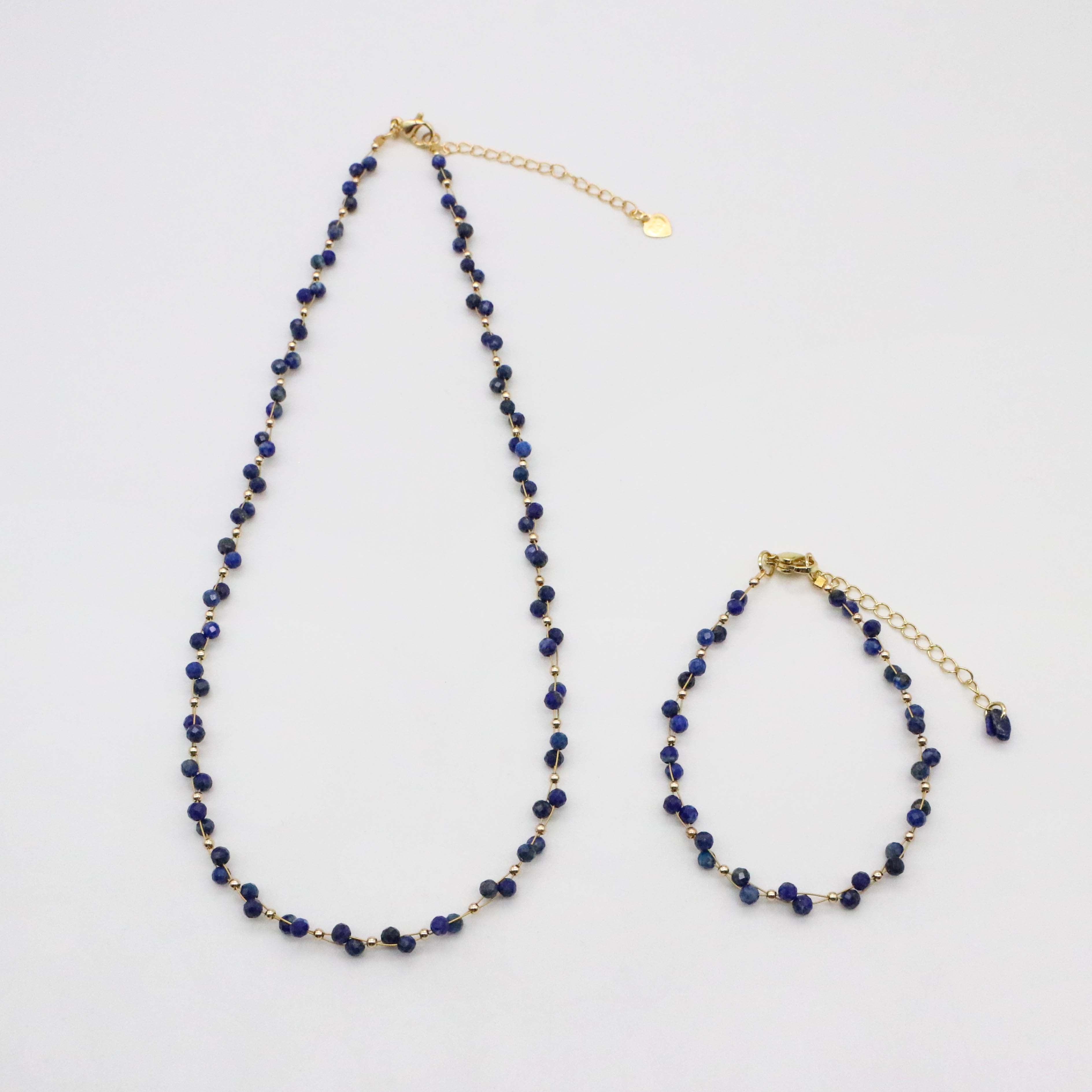 Nice 3mm Faceted Lapis Necklace & Bracelet Set