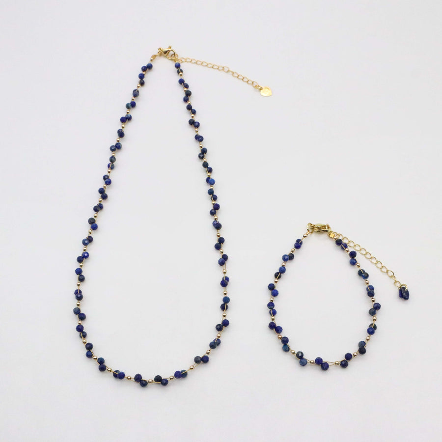 Nice 3mm Faceted Lapis Necklace & Bracelet Set