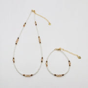 Nice MOP Pearl And Yellow Tiger Eye Beads Necklace & Bracelet Set