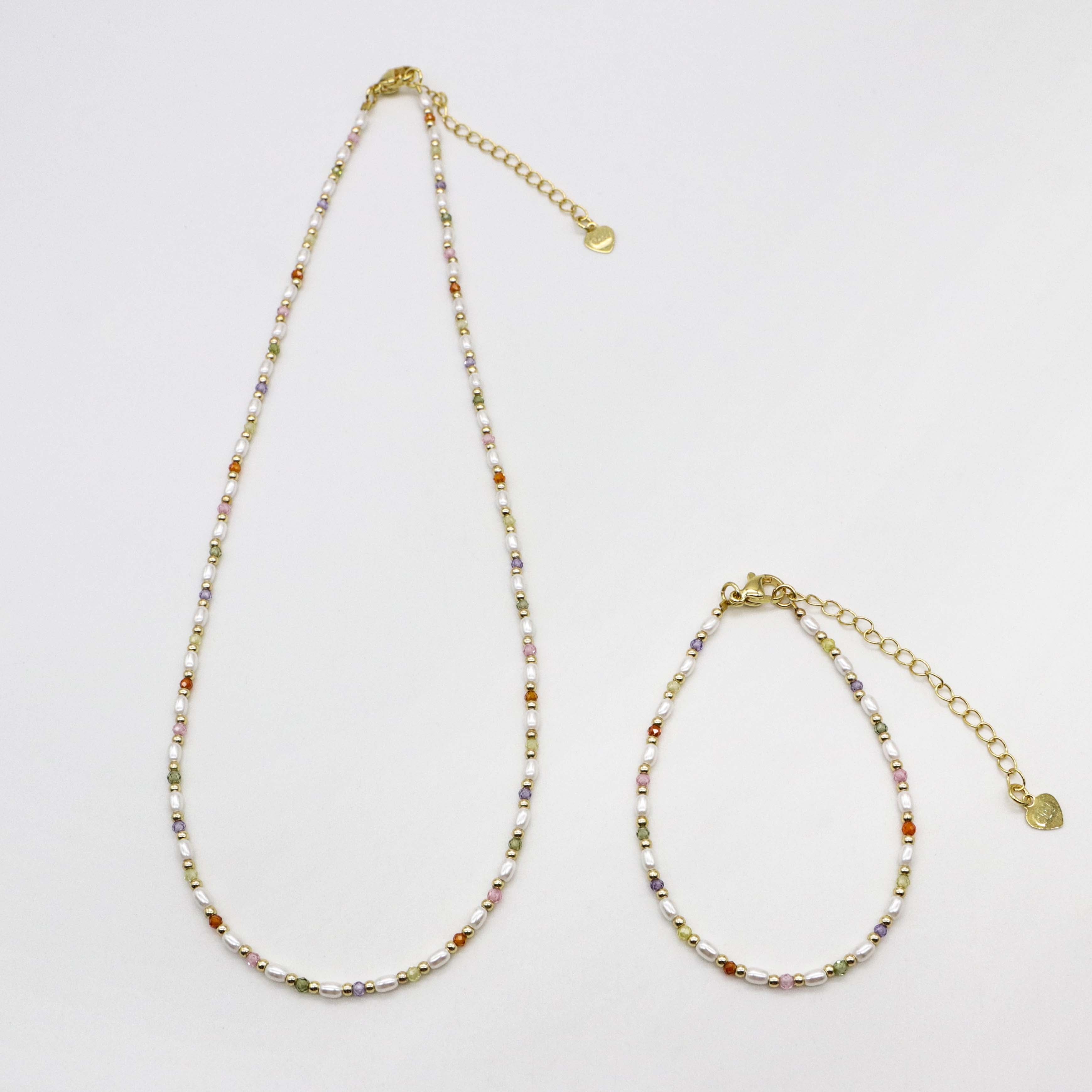 Nice 2mm Colored Zircon Necklace & Bracelet Set Classic Style