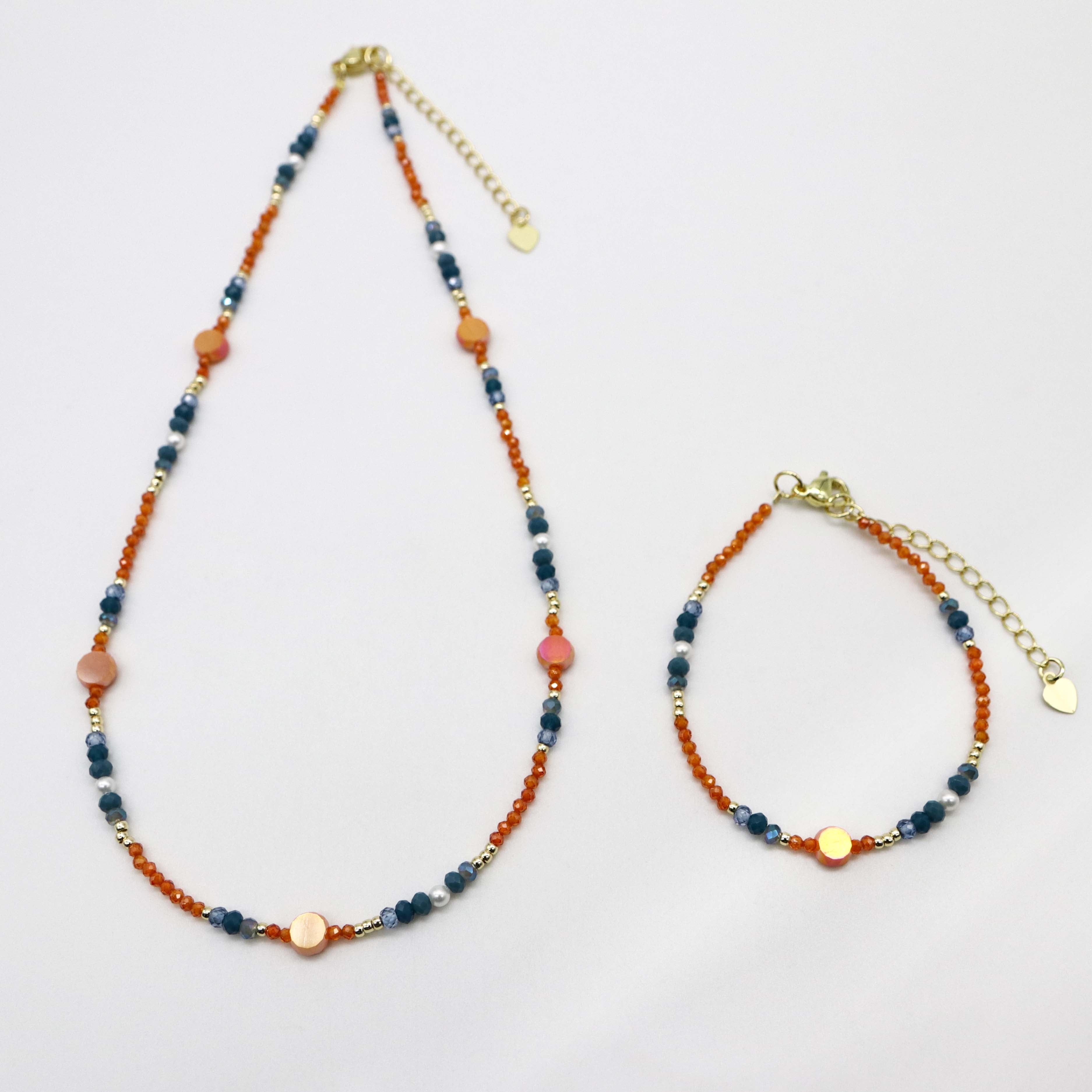 Nice 2mm Faceted Orange Zircon Autumn Winter Seazon Style Necklace & Bracelet Set