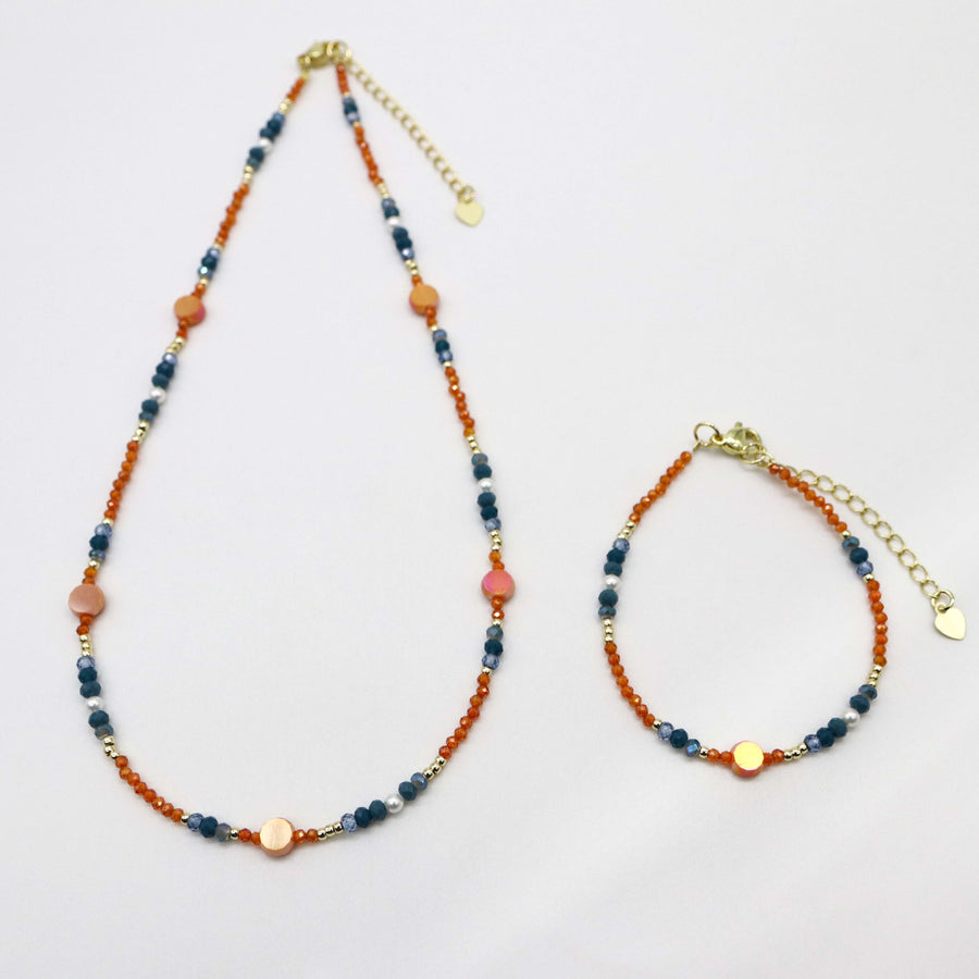 Nice 2mm Faceted Orange Zircon Autumn Winter Seazon Style Necklace & Bracelet Set