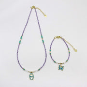 Nice 2mm Faceted Purple Zircon Necklace & Bracelet Set For Spring Summer Style