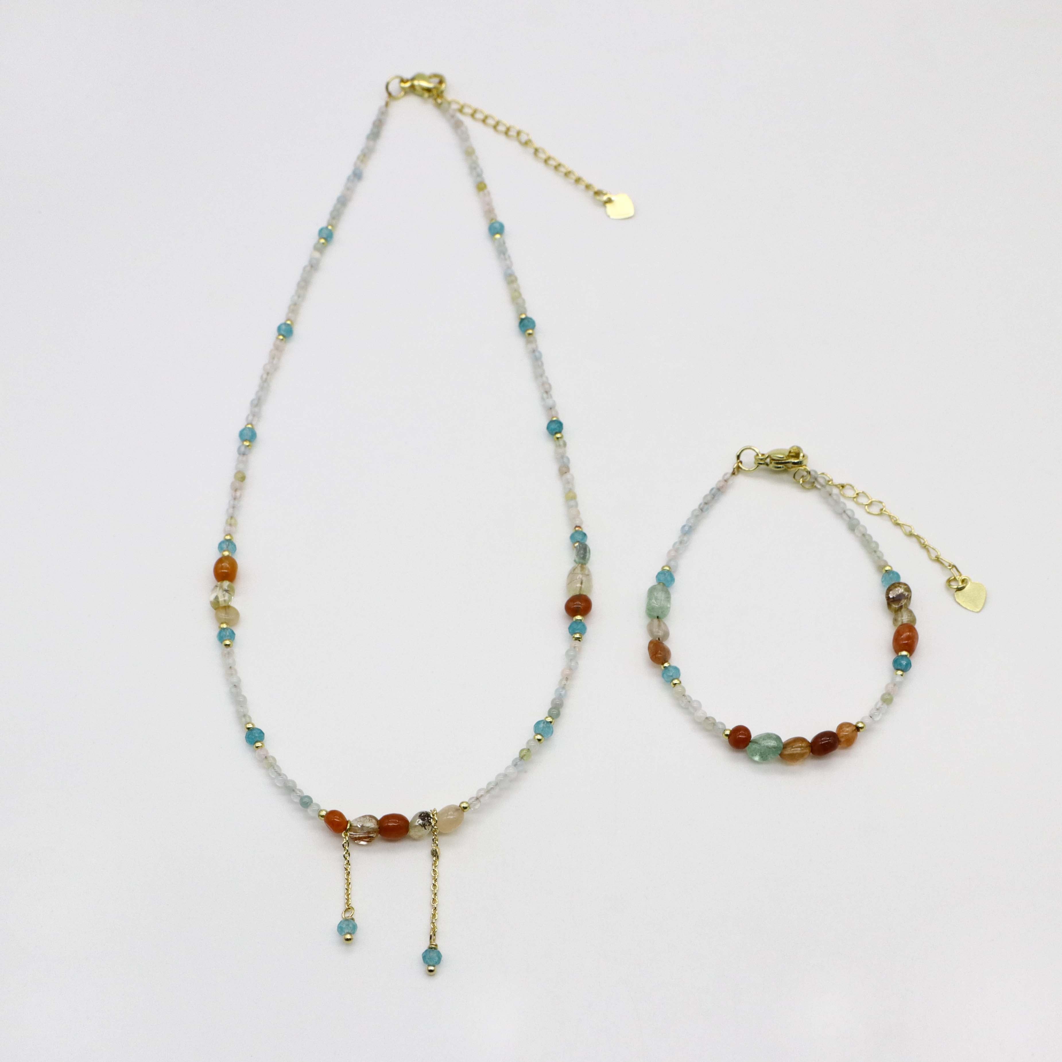 Nice 4-6mm Irregularly Mixed Natural Stones Princess Style Necklace & Bracelet Set
