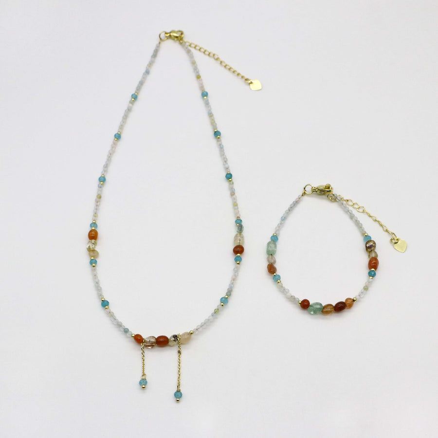 Nice 4-6mm Irregularly Mixed Natural Stones Princess Style Necklace & Bracelet Set