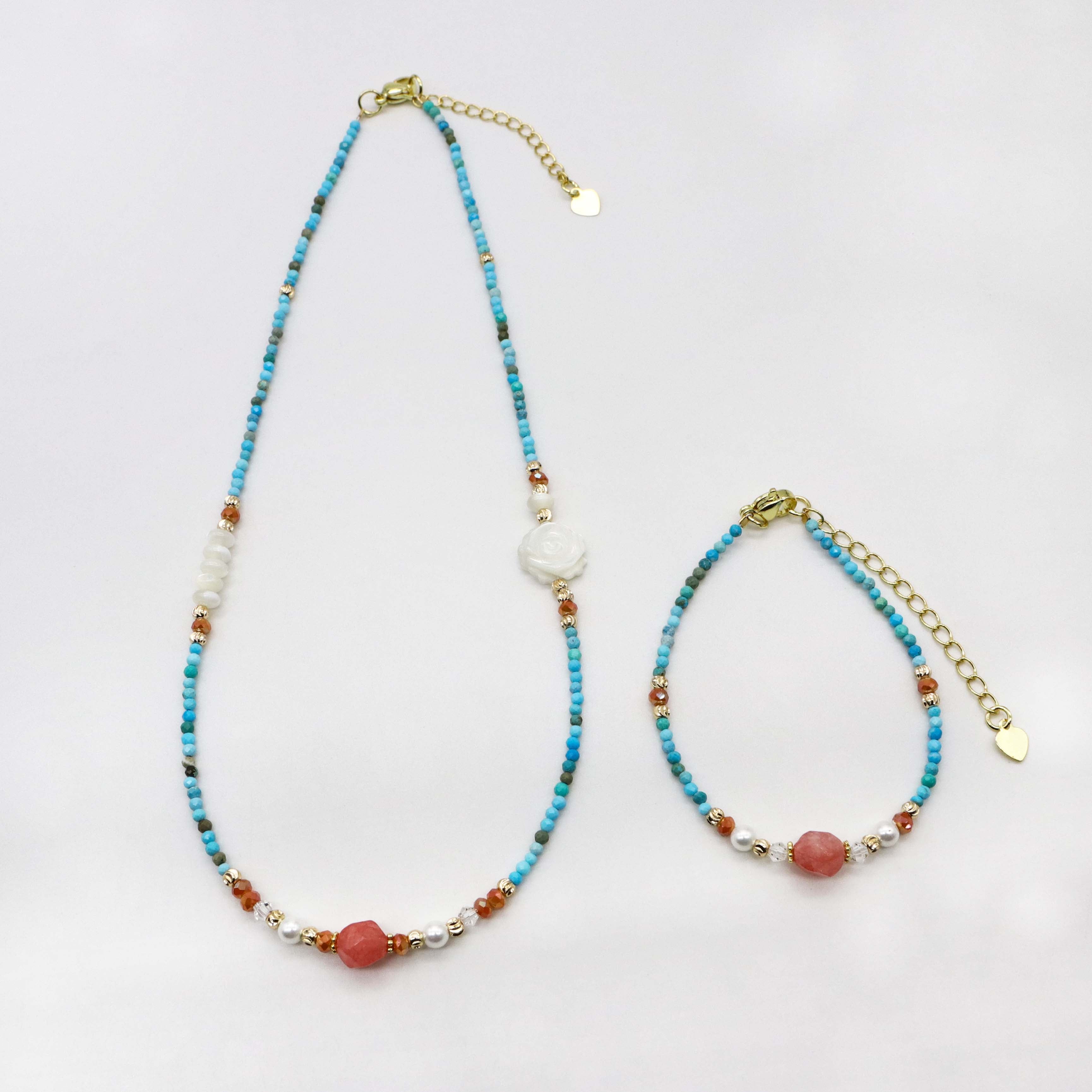 Nice Design of Turquoise Vacation Style Necklace & Bracelet Set