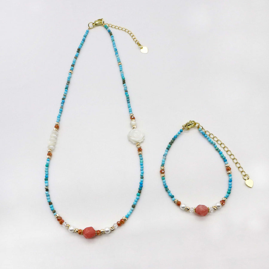 Nice Design of Turquoise Vacation Style Necklace & Bracelet Set