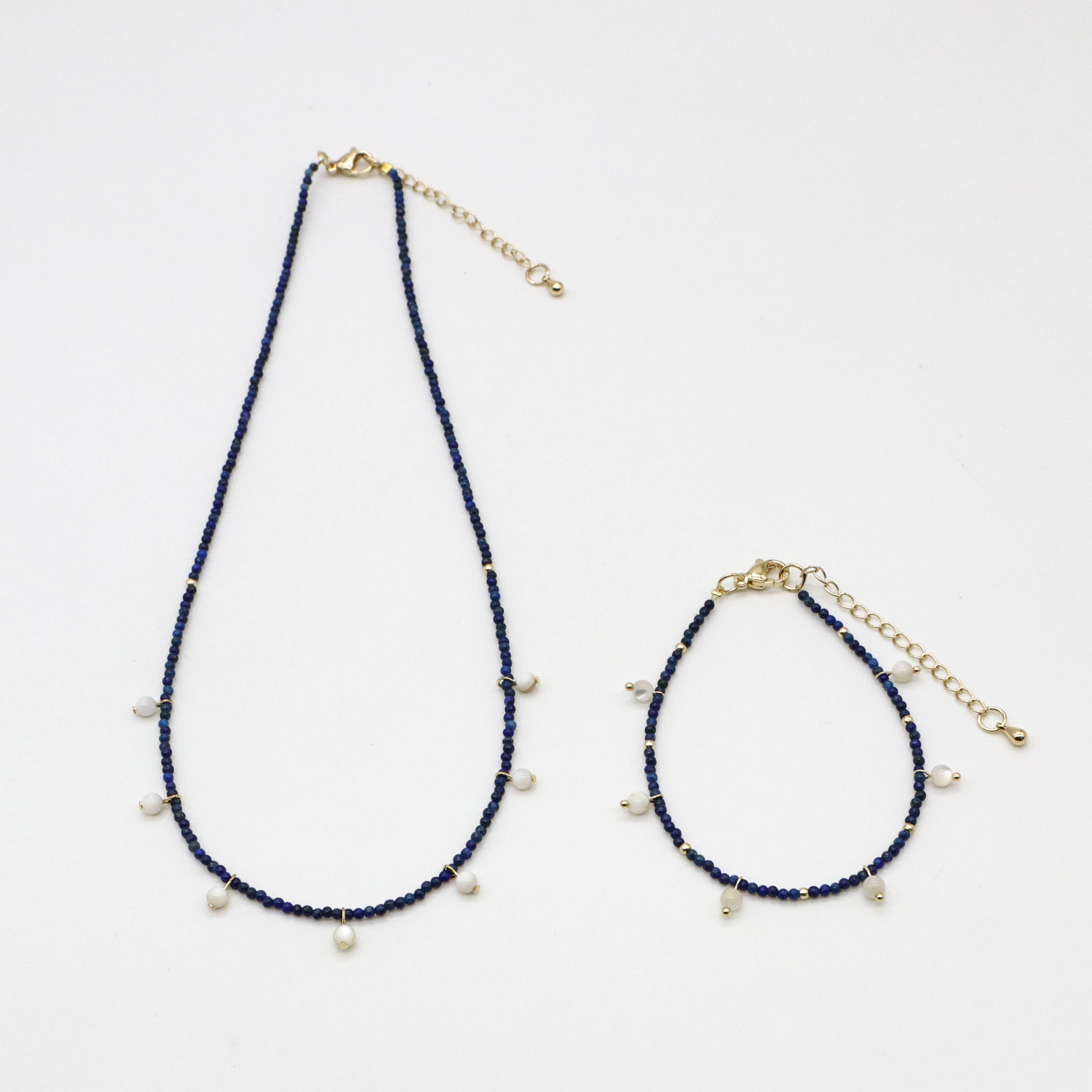 Nice 2mm Natural Lapis Elegant Style Necklace & Bracelet Set