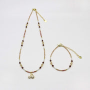 Nice 2mm Faceted Champagne Gold Zircon With Strawberry Pendant Necklace & Bracelet Set