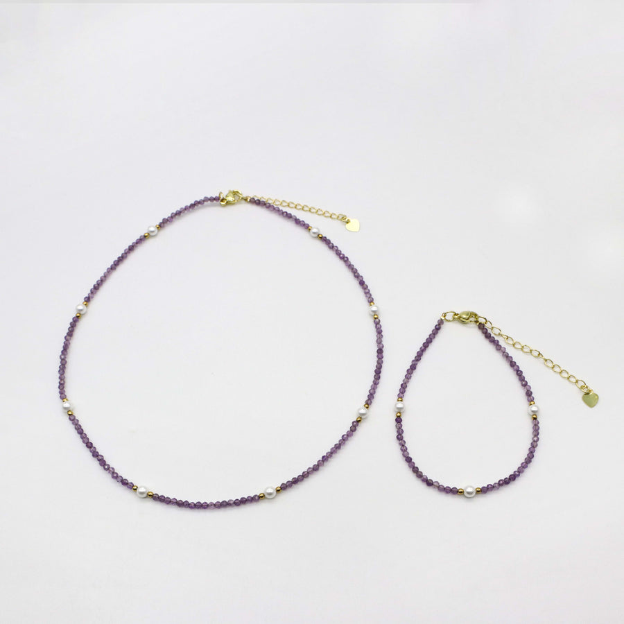 2mm Natural Stone Beads Classic Style Necklace & Bracelet Set
