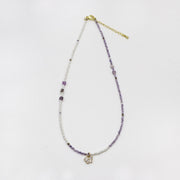 2mm Mop Pearl With Faceted Amethyst Necklace Princess Style