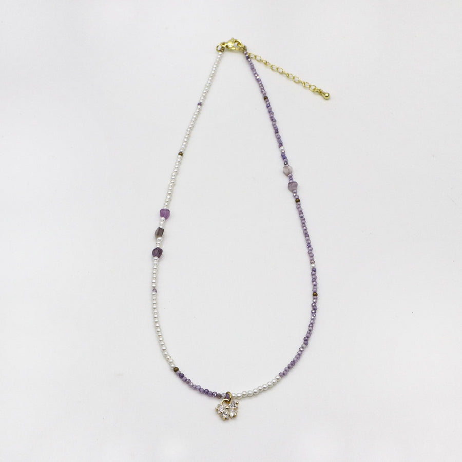 2mm Mop Pearl With Faceted Amethyst Necklace Princess Style