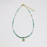 Amazonite With Blue Flower  Necklace