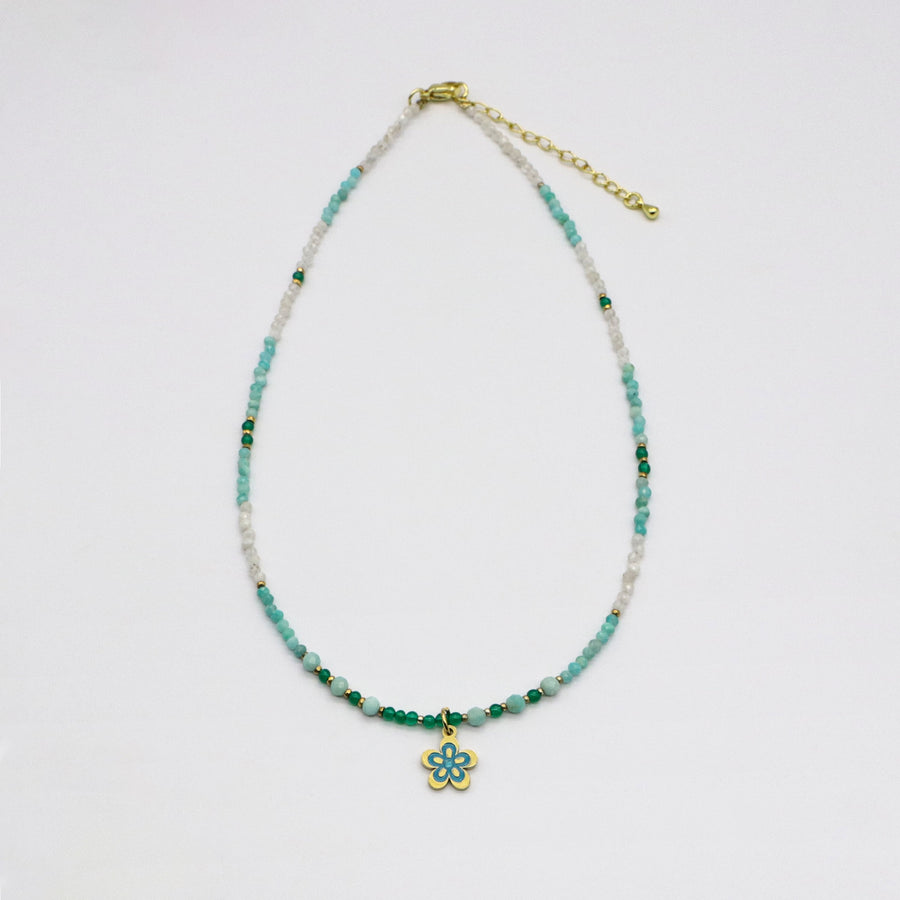 Amazonite With Blue Flower  Necklace