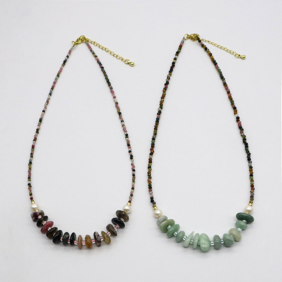 Bohemian Style Tourmaline With Pearl Necklace