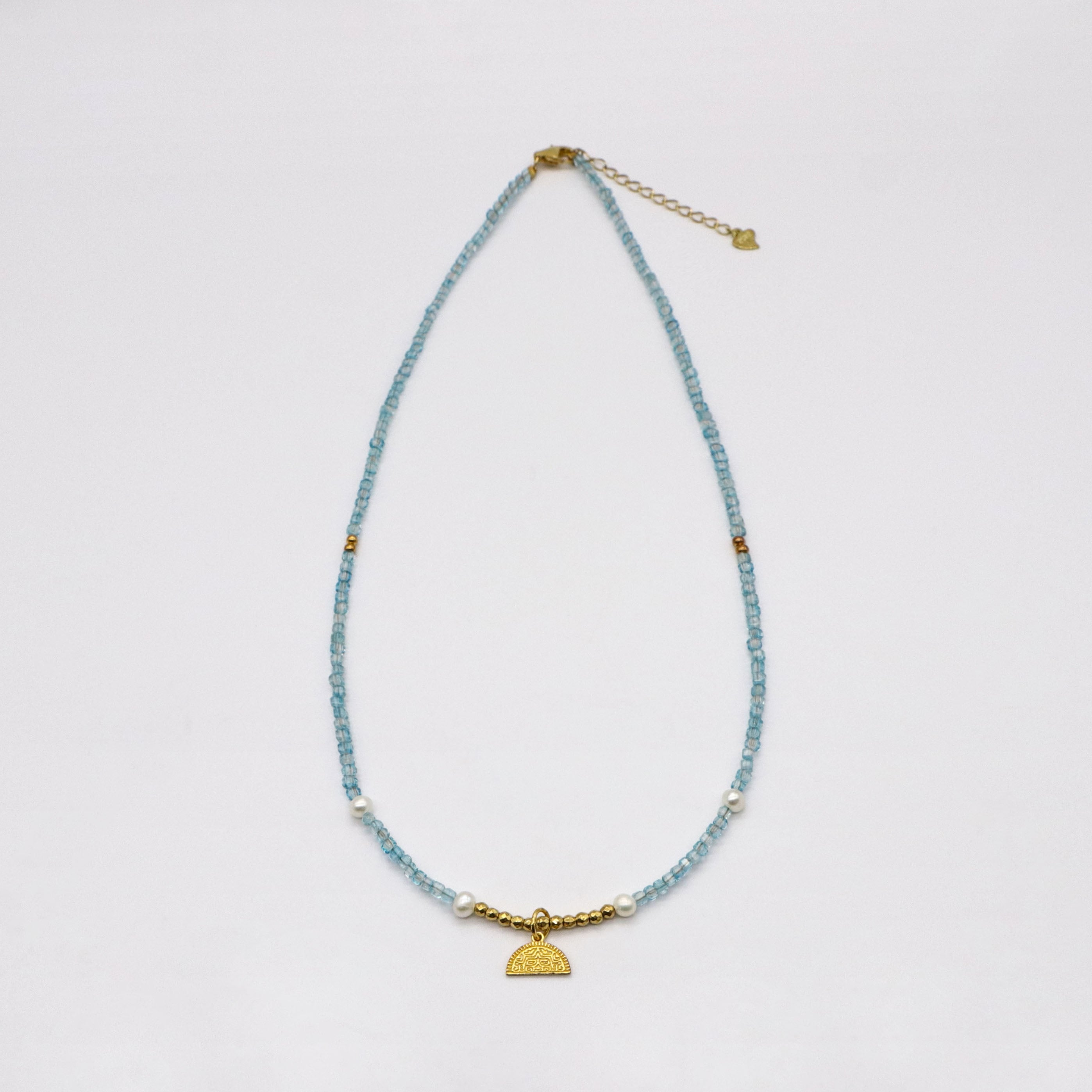 Simple Style Blue Topaz With Irregular Pearl Necklace
