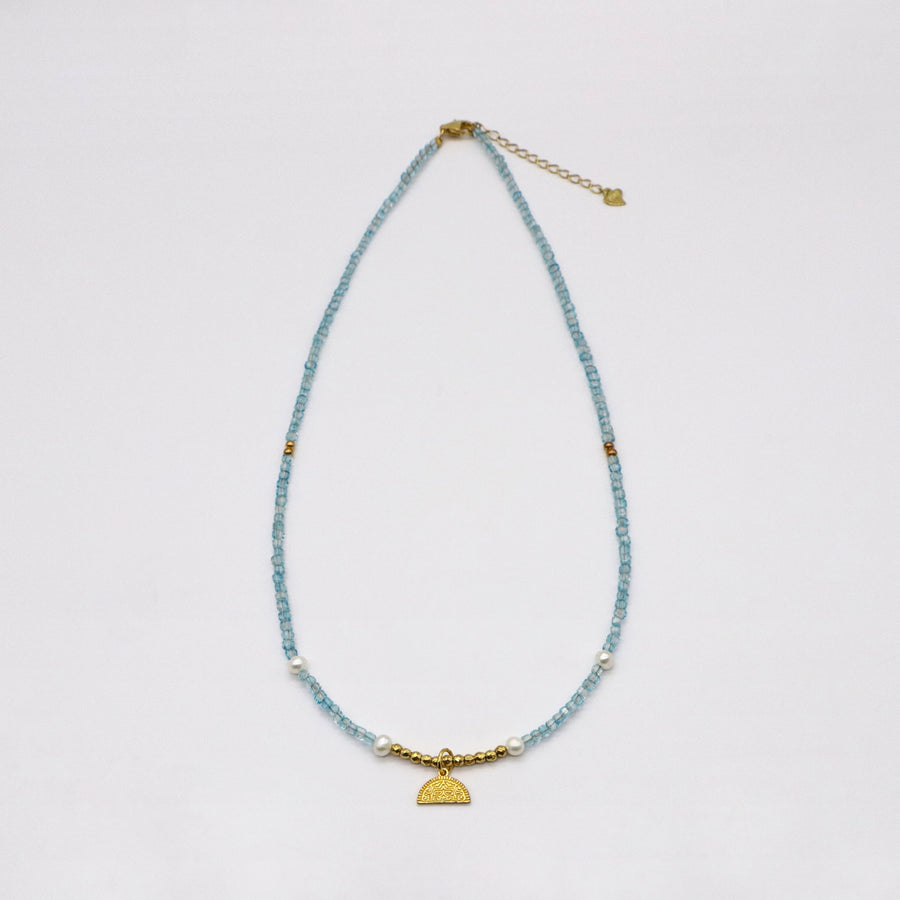 Simple Style Blue Topaz With Irregular Pearl Necklace