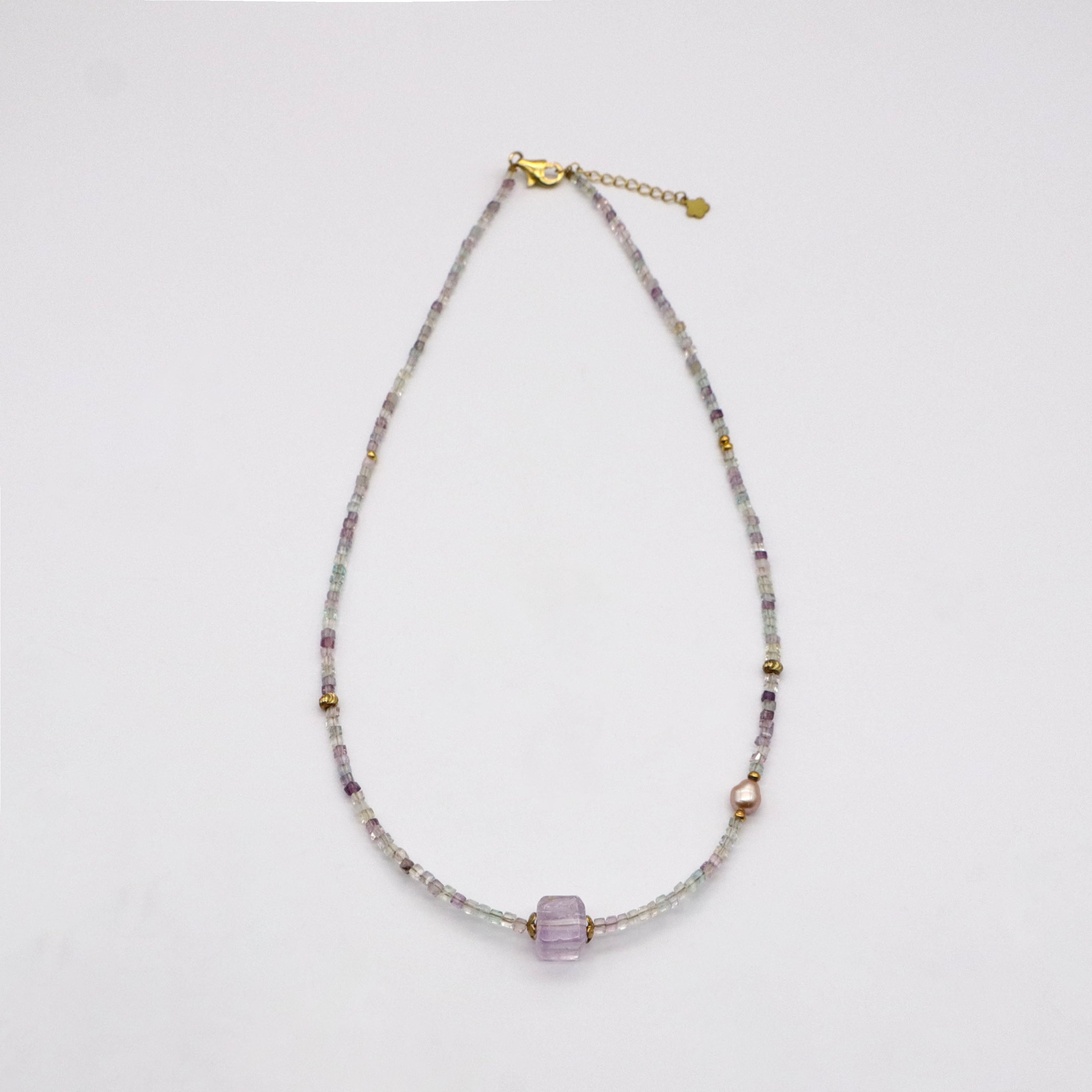 Simple Style Fluorite With Amethyst Necklace