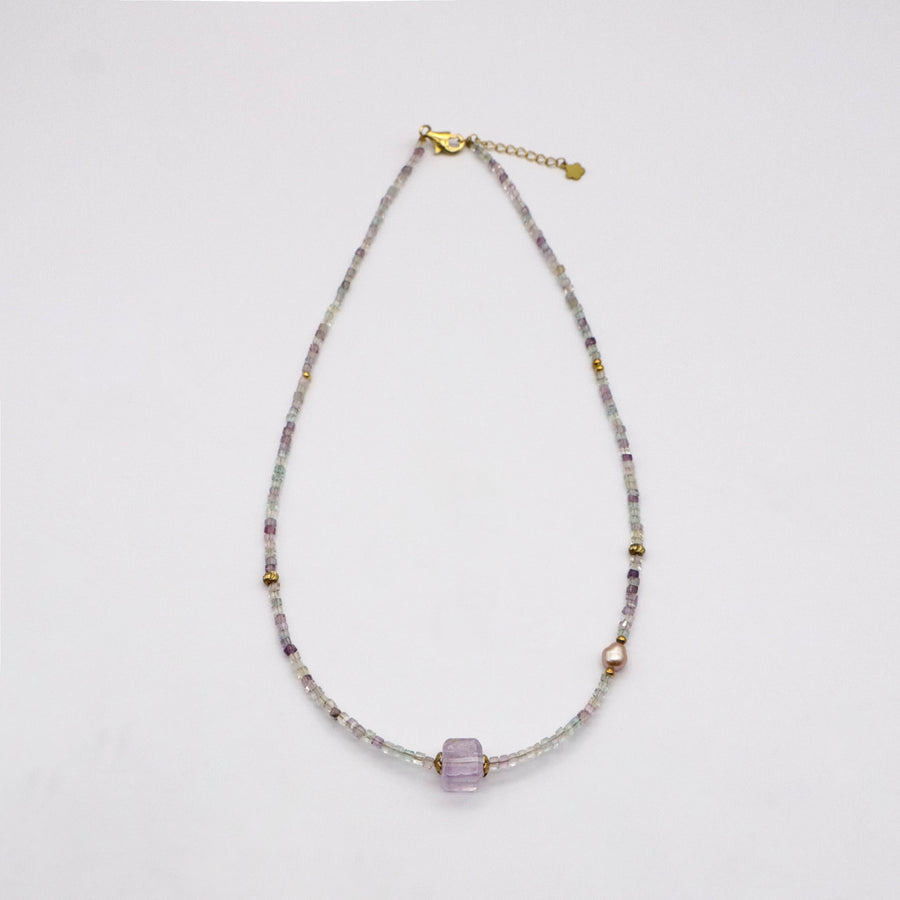 Simple Style Fluorite With Amethyst Necklace