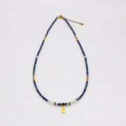 Simple Style Lapis With Crystal Necklace