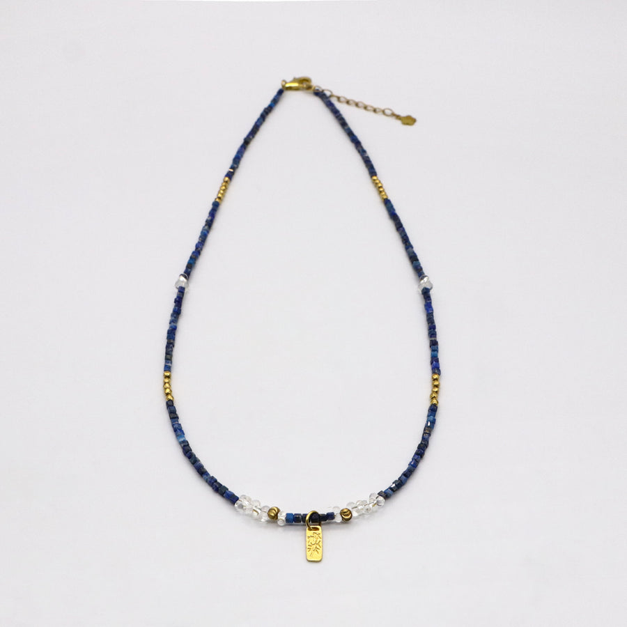 Simple Style Lapis With Crystal Necklace