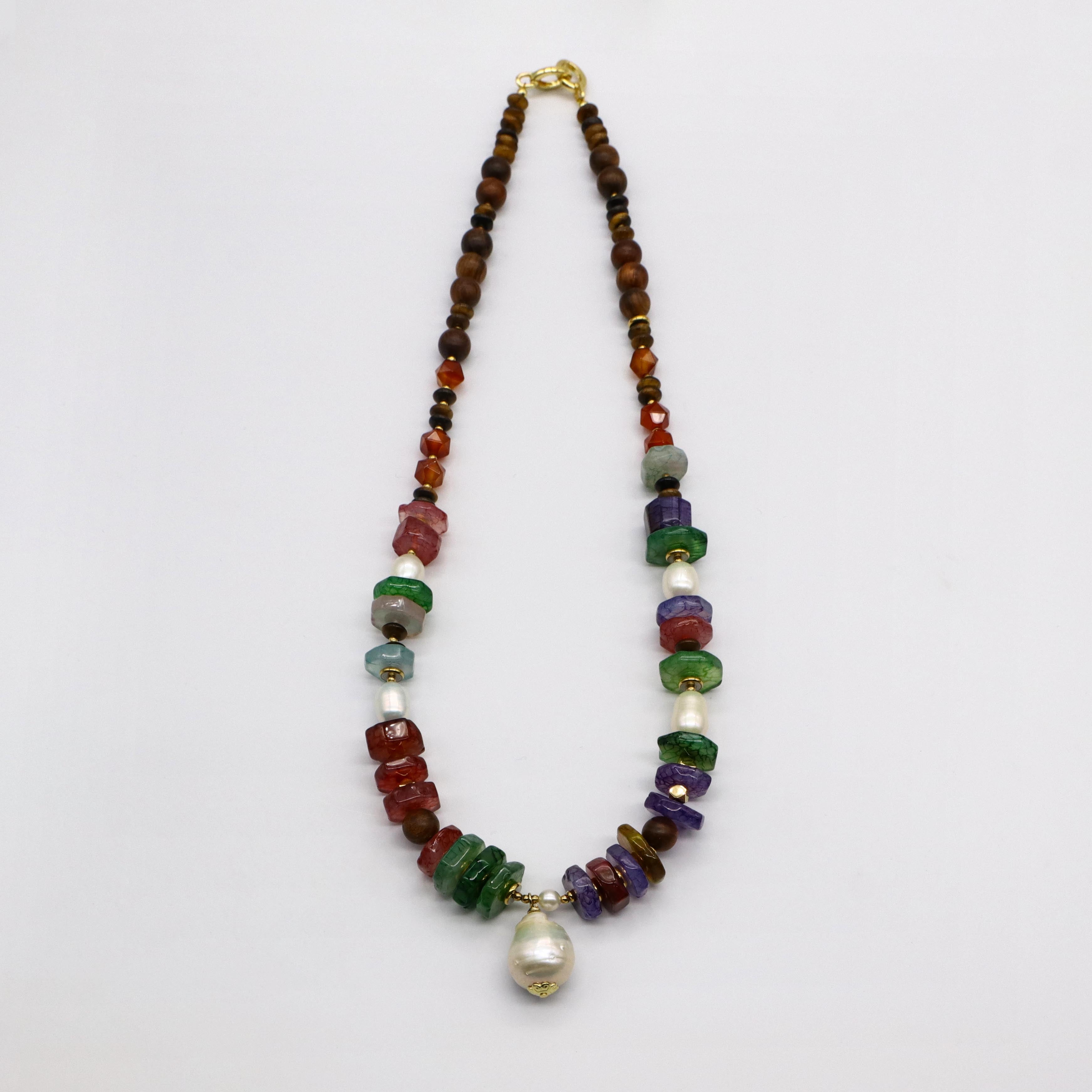 Vintage Fashion Irregular Pearl With Wooden Beads Necklace GNM255078