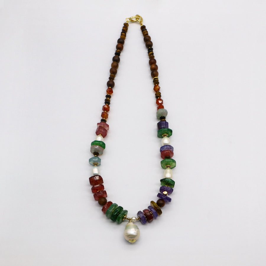 Vintage Fashion Irregular Pearl With Wooden Beads Necklace GNM255078