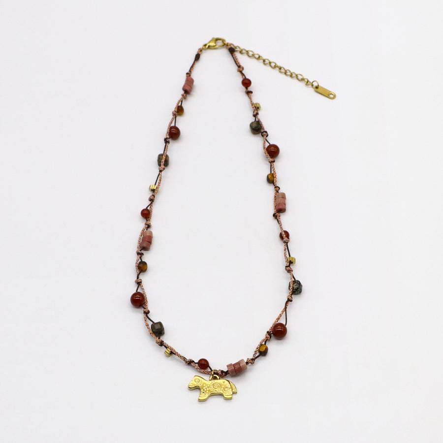 Vintage Fashion Natutal Stone Knotting Style Necklace GNM255082