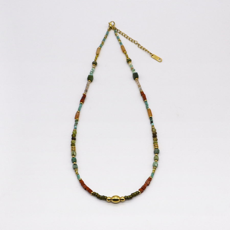 Simple And Retro Turquoise With Red Stone Necklace